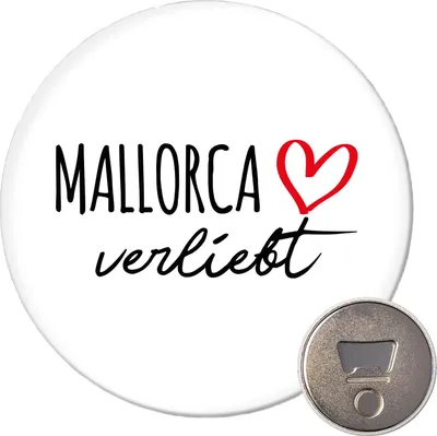 Produktbild von Huuraa Magnet Mallorca verliebt 59mm Kühlschrankmagnet rund Flaschenöffner Geschenkidee