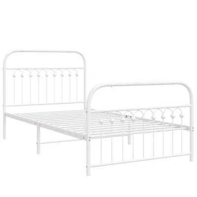 Image de Cadre de lit métal sans matelas et pied de lit blanc 100x200 cm
