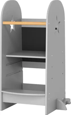 Produktbild von GOPLUS Kindertrittleiter, Kinderhocker aus Holz mit 3-Fach verstellbarem Stufenaufsatz & beidseitiger Tafel, Grau