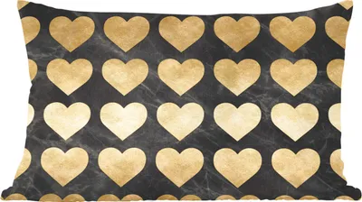 Produktbild von MuchoWow® Zierkissen Sofakissen Wohnzimmer Dekokissen 50x30 cm Muster - Herz - Gold - Schwarz - Wohnzimmerdekoration - Polster mit Photo
