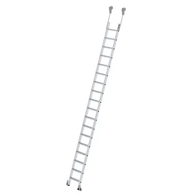 Obrázek produktu pro Policový žebřík, pojízdný, hloubka stupňů 80 mm, šířka žebříku 0,42 m, 18 stupňů, snížená vstupní výška 4,74 m, rozteč stupňů 235 mm, 20 stupňů, 2 brzdicí kolečka