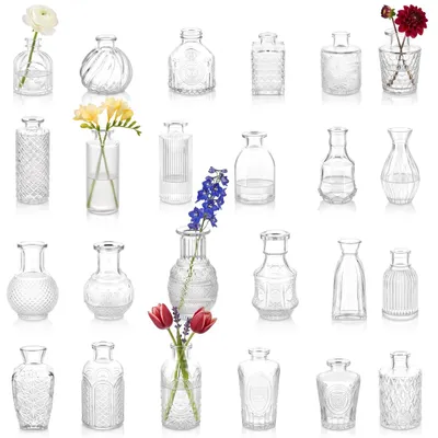 Mini-Glasvasen-Set, 24 Stück, 4x8 cm, transparent, für Tischdeko