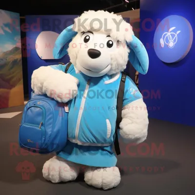 Obrázek produktu pro Postava REDBROKOLY maskota Sky Blue Suffolk Sheep oblečená do mikiny a tašek Messenger