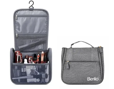 Produktbild von KULTURTASCHE zum Aufhängen 22x21x10cm Kulturbeutel Kosmetiktasche Reisetasche Toilettenorganizer Reise Tasche 81 (Grau)