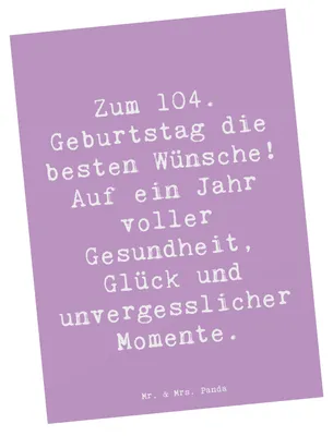 Produktbild von Mr. & Mrs. Panda Postkarte Spruch 104. Geburtstag Glückwünsche - Lavendeltraum - Geschenk, Andenken, Jubiläum, Alter, Postkarten, Grußkarte, Geburtstagssprüche, bildkarte