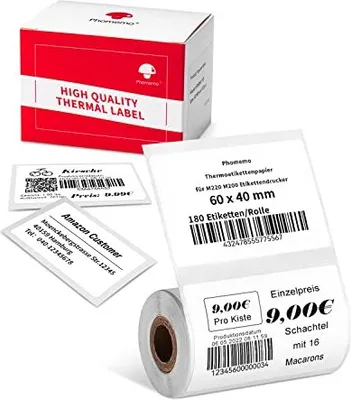 Produktbild von PHOMEMO M220 Wärmebezeichnungen, Etikettenpapier M220, M200, M221-Drucker, multifunktionales selbstklebendes Etikett, Adresspreis 60 x 40 mm, 180 Etik