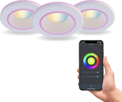 Produktbild von Calex Smart LED Einbaustrahler Halo, Weiß, RGB-Farben & kalt- bis warmweiß Licht, dimmbar, WLAN App- & Sprachsteuerung, 3er Pack