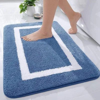 Produktbild von DigiRigi® Badematte – rutschfester, waschbarer Badvorleger aus weicher Mikrofaser, hochflorig & saugfähig, 40 x 60 cm, Blau