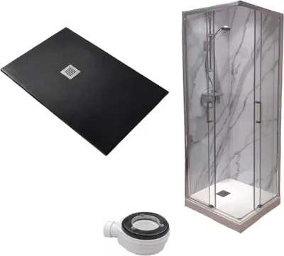 Obrázek produktu pro Sprchová vanička 85X90 cm Vulcano Line Slim Black + sprchový box 85x90 cm výška 200 cm S rohovým otvorem - FRASCIO