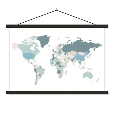 Produktbild von MuchoWow® Textilposter Weltkarte - Pastell - Weiß 120x80 cm mit schwarzem Rahmen - Wanddeko
