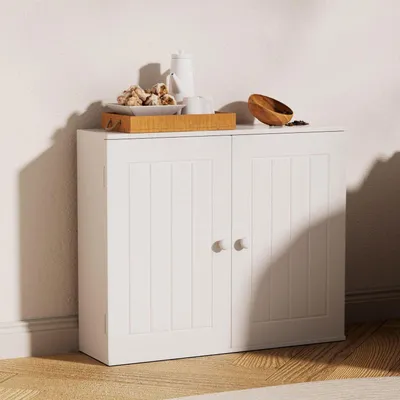 Immagine prodotto di Mobiletto da bagno da montare a parete, bianco, 50 x 60 x 15 cm, con ripiani regolabili