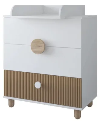 Produktbild von ZEE LOFT Kommode Weiß 79,7 x 48 x 90,2 cm mit Wickelaufsatz 3 Schubladen Möbel Wohnzimmer Schlafzimmer Vollauszug Schubladen Buchenholz Füße