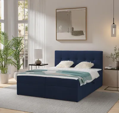 Produktbild von Ravio Boxspringbett Toronto 160x200 mit Bettkasten, Polsterbett mit Bonell Matratze & Topper – Luxus für dein Schlafzimmer, Amor Velvet - Marineblau