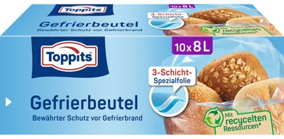 Productafbeelding van TOPPITS 4008871200471 TOPPITS Vrieszakken, 10 stuks, 8 liter per zak, afmetingen 340 x 500 mm