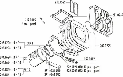 Zdjęcie produktu dla Zestaw cylindrów POLINI BWS-MBK Booster ? 47mm sworzeń 12mm