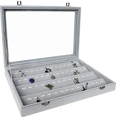 Produktbild von Schmuckkasten Schmucklade Schaukasten Schmuckdisplay mit Glasdeckel für Anhänger Piercring  grau