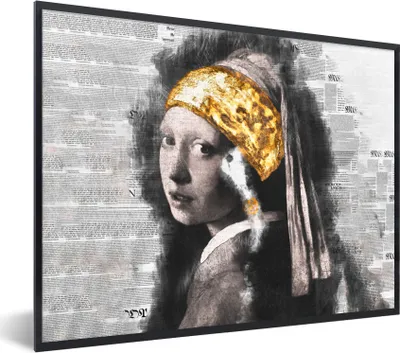 Produktbild von MuchoWow® Gerahmtes Poster Das Mädchen mit dem Perlenohrring - Vermeer - Collage 40x30 cm - Poster mit Schwarzem Bilderrahmen Wandposter Rahmen Foto Bilder - Kunstposter - Wanddekorationen