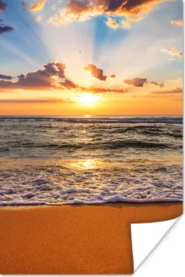 Produktbild von MuchoWow® Poster Strand - Sonnenuntergang - Meer - Wolken - Horizont 60x90 cm - Wanddekoration
