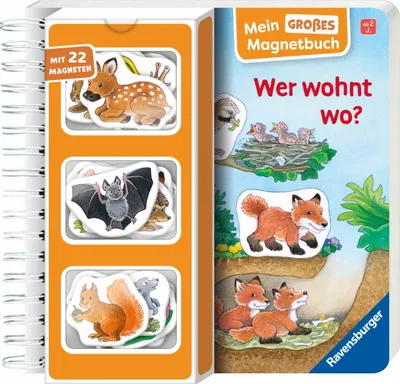Produktbild von Ravensburger Buch Pappbilderbuch Mitmachen Mein großes Magnetbuch Wer wohnt wo? 42150