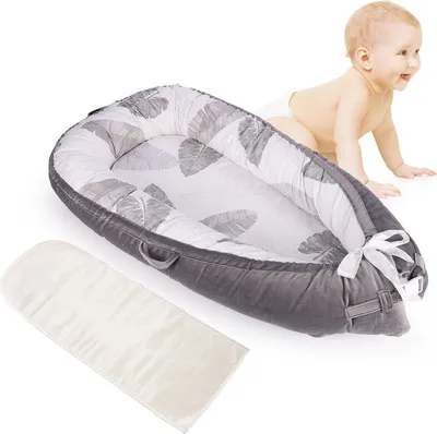 Image de Nid d'ange avec matelas, lit portable pour nouveau-né de 0 à 24 mois, doux, lavable en machine, léger(feuille / gris)