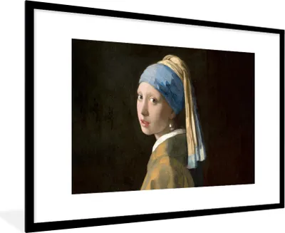 Produktbild von MuchoWow® Gerahmtes Poster Mädchen mit Perlenohrring - Gemälde - Alte Meister - Vermeer 90x60 cm - Poster mit Schwarzem Bilderrahmen Wandposter Rahmen Foto Bilder - Wanddekoration - Fotos