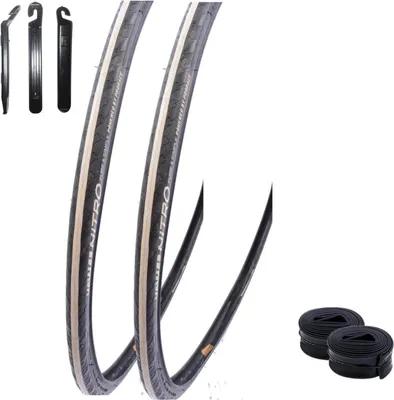 Produktbild von 2 x Yaw Nitro 28" Rennradreifen 23-622 (700x23C) in Schwarz Weiß Schwarz + 2 passende Schläuche SV inkl. 3 Reifenheber