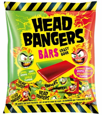 Obrázek produktu pro Tyčinky Head Bangers Crazy Sour s příchutí jablka a jahody 200g