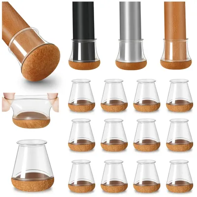 Imagen del producto de Tapas para patas de sillas de silicona, transparentes, 40 unidades, de 14-20 mm, con fieltro para las patas de los muebles