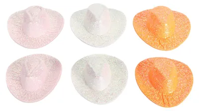 Immagine prodotto di 6 pezzi mini cappello cowboy cowgirl occidentale, scintillante mini abito da festa per bambola in miniatura per la decorazione della casa delle bambole