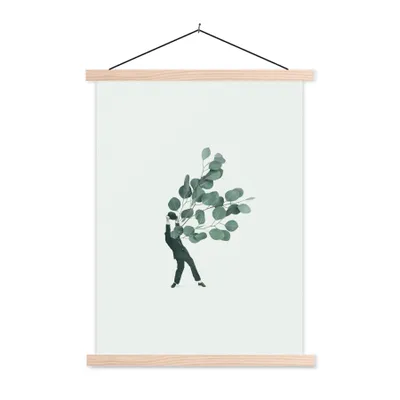 Produktbild von MuchoWow® Textilposter Ballon - Mann - Retro 60x80 cm mit holzfarbenen Rahmen - Wandbild