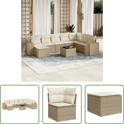 Produktbild von The Living Store 9-tlg. Garten-Sofagarnitur mit Kissen Beige Poly Rattan