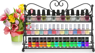 Produktbild von 3 Tier Wandregale Nagellackständer Metall Nagellack Display Ständer Lippenstiftständer Aufbewahrung Nagellackdisplay Muttertag Geschenk Damen - Schwarz