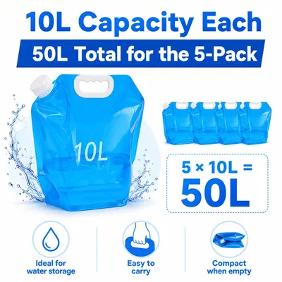 Produktbild von Wasserkanister 10L faltbar 5 Stück, flexibler Wassertank für Camping, Outdoor