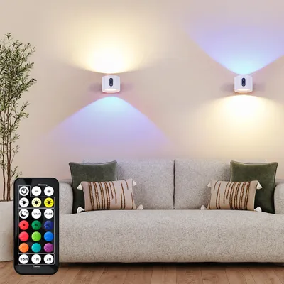 Produktbild von LuminexDesigns 2er LED Wandleuchte Innen Akku – Kabellos RGB Wandlampe Weiß – To