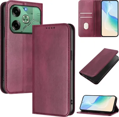 Immagine prodotto di Custodia per Tecno Pova 6 4G, custodia in pelle vintage con protezione RFID, slot per schede, supporto Rosso