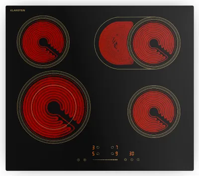 Image de Klarstein Victoria Plaque Vitrocéramique 60 cm - 4 Zones, 6600 W, Design Rétro, Curseur Tactile, Minuterie, Sécurité Enfants, Indicateur Chaleur Résiduelle, Table de Cuisson Vitrocéramique