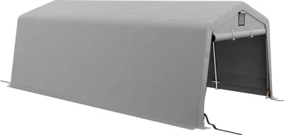 Image de Outsunny Tente garage carport 6,2 x 3,3 x 2,4 m, 2 aérations et 1 porte, acier galvanisé robuste PE haute densité 150 g/m² imperméable anti-UV, gris clair