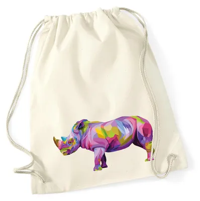 Produktbild von Huuraa Turnbeutel Nashorn Colorful 12 Liter Natural Baumwolle Rucksack Geschenkidee