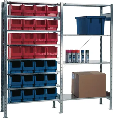 Image de Étagère modulaire H 2000 x L 1000 x P 400 mm, étagère d'appoint, 8 tablettes en acier (12 x MK3 bleu, 16 x MK3 rouge)