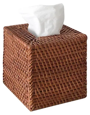 Produktbild von Kreative Taschentuchbox aus Rattan, handgefertigt, im Landhausstil, für Wohnzimmer, Büro oder Schreibtisch