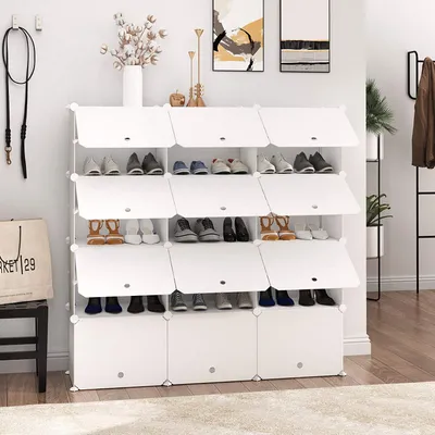 Produktbild von FCH Schuhschrank, 3-reihig, 7 Ebenen, 14 Fächer, Schuhregal, DIY Baukastensystem, steckbare Trennwand, Modular Schuhschrank, 122*32*122cm, weiß