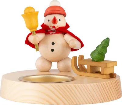Produktbild von Teelichthalter Schneemann-Weihnachtsmann mit Schlitten (8cm) von Zenker Volkskunst