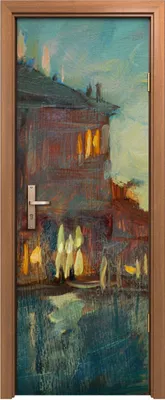 Produktbild von Türposter 70x200 cm Türaufkleber Türtapete Türfolie Klebefolie Nacht Landschaft Stadt Venedig Malerei