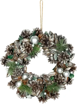 Imagen del producto de Corona colgante MagicHome Navidad, verde y plateada, 30x30x8 cm