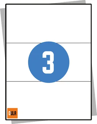 Produktbild von DULA Labels – Aufkleberbögen A4 – 3 Aufkleber pro Blatt – 210 x 99 mm – 100 Blatt