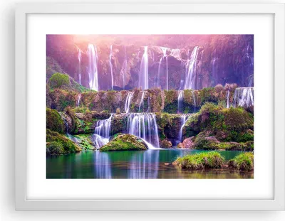 Produktbild von Gerahmtes Poster - Weißer Rahmen - Wasserfall Natur - 40x30 cm - Wand Bild - Wanddeko - Wandbilder - Kunstposter - Wandposter - Bilderrahmen - Bilder - Kunstdruck - Wandbild - P2WAA40x30-3893