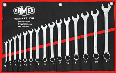 Produktbild von FAMEX 10349-15 Gabel-Ringschlüssel Satz in Tasche - Ringmaulschlüssel - Schraubenschlüssel Satz
