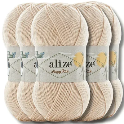 Obrázok produktu pre Alize 5x 100 g Happy Kids vlna, jednofarebná, na háčkovanie a pletenie (Almond Cream – 743)