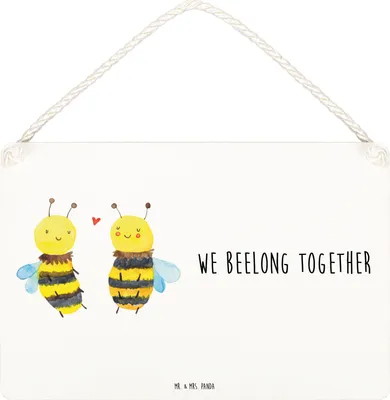 Produktbild von Mr. & Mrs. Panda Schild Biene Verliebt DIN A4 - Weiß - Geschenk, Türschild, Holzschild, Wandbild Holz, Wandschild, dekotafel