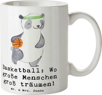 Produktbild von Mr. & Mrs. Panda Trinkbecher Basketball Träume - Weiß - Geschenk, Teebecher, Sportler, Dribbling, Deutschland, Sportart, Sport, Tasse, schöne, Basketball-Fan, Teamarbeit